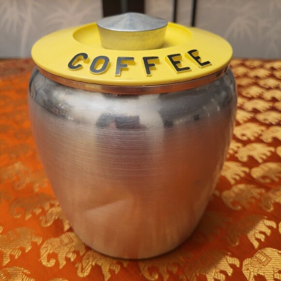 KROMEX Spun Aluminum Canister Set w/Yellow Lids Coffee Sugar - Picture 10 of 16